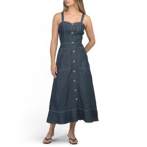 TULIP Denim Decorative Button Front Denim Maxi Dress With Corset Top